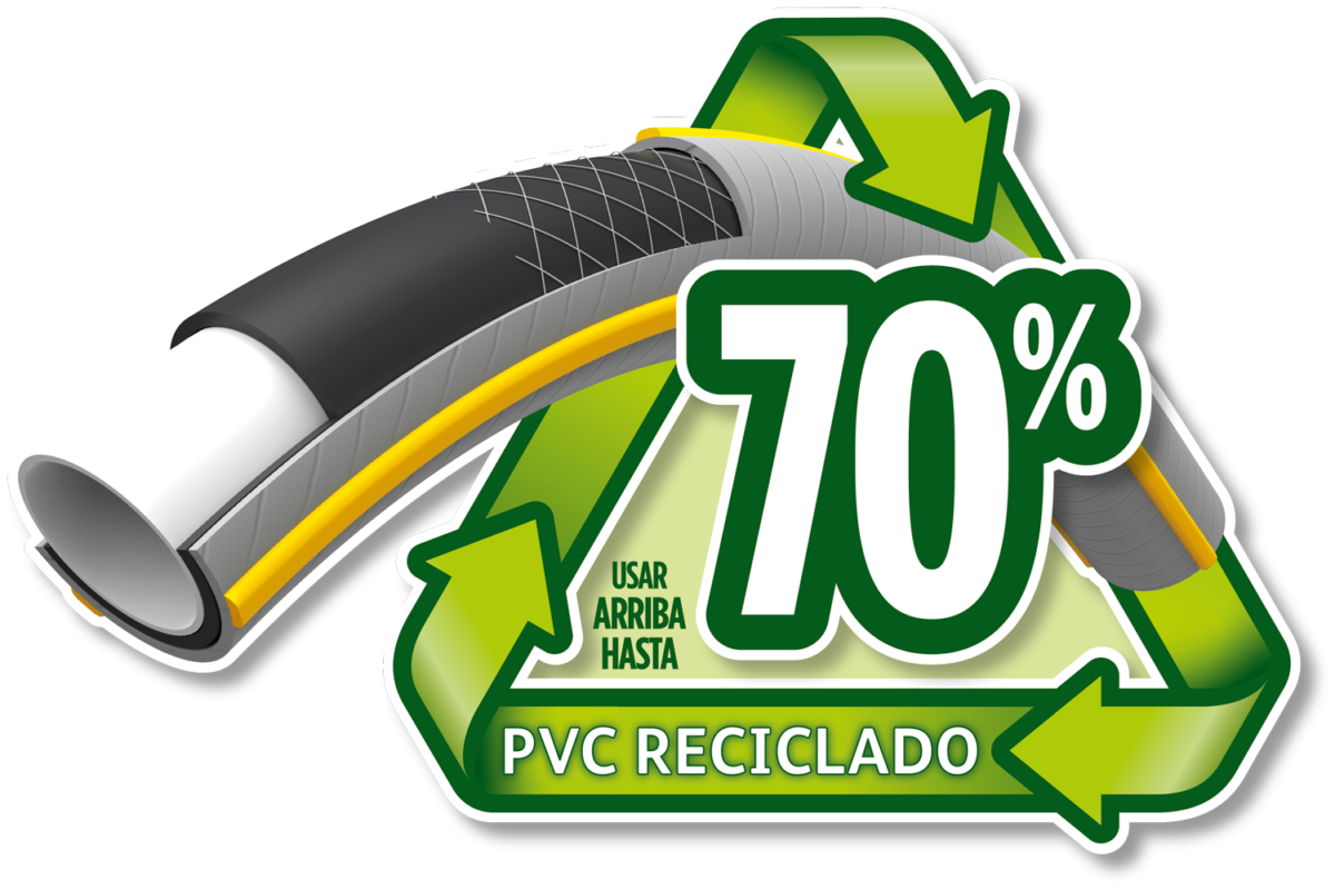 símbolo de mangueras de punto de marca se fabrican con un 70% de PVC reciclado