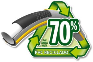 símbolo de mangueras de punto de marca se fabrican con un 70% de PVC reciclado